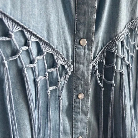 Denim Chambray Shirt with Fringe - Picture 4 of 6
